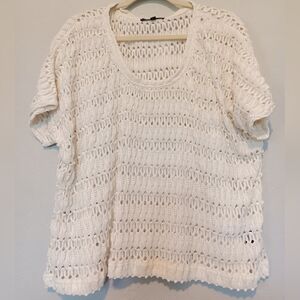 Santuary Women Eyelet Knit Top Oversize Short Sleeve Ivory SzS Beach Boho Resort